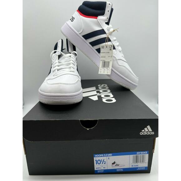 Adidas Hoops 3.0 Mid Classic Vintage Men's Cloud White Shoes Size 10.5 NIB - Picture 1 of 12